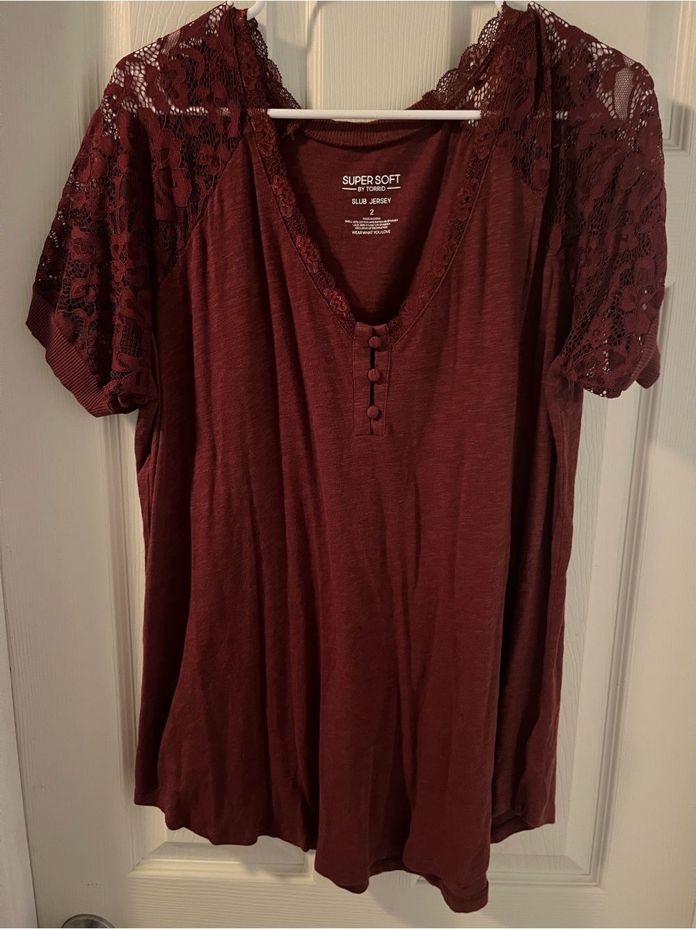 Torrid Super Soft Slub Jersey Lace-Sleeve Top